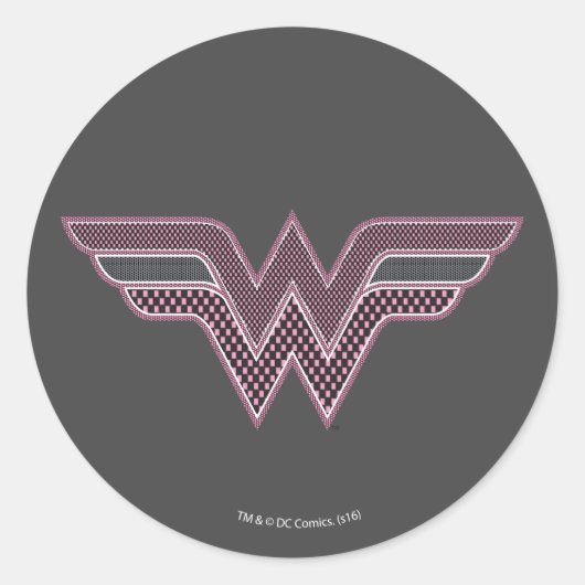 Wonder Woman Pink and Black Checker Mesh Logo Ronde Sticker (Voorkant)