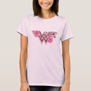 Wonder Woman Pink Camellia Flowers Logo T-shirt