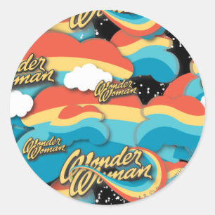Wonder Woman Rainbow Clouds Patroon Ronde Sticker