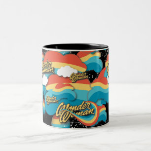 Wonder Woman Rainbow Clouds Patroon Tweekleurige Koffiemok