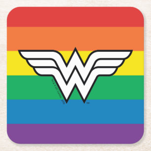 Wonder Woman Rainbow Logo Vierkante Kartonnen Onderzetter