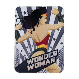 Wonder Woman Retro City Sunburst and Stars Magneet