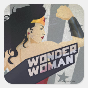 Wonder Woman Retro City Sunburst and Stars Vierkante Sticker