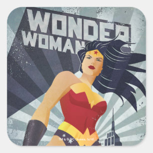 Wonder Woman Retro City Sunburst Vierkante Sticker