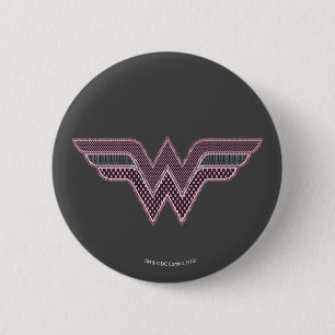 Wonder Woman Roze en Zwarte Ruitjes Mesh Logo Ronde Button 5,7 Cm