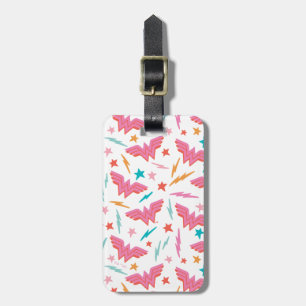 Wonder Woman Roze Logo en Bliksem Patroon Bagagelabel