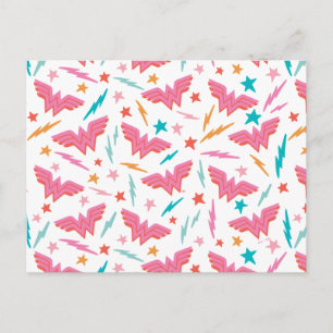 Wonder Woman Roze Logo en Bliksem Patroon Briefkaart