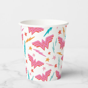 Wonder Woman Roze Logo en Bliksem Patroon Papieren Bekers