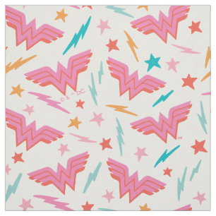 Wonder Woman Roze Logo en Bliksem Patroon Stof