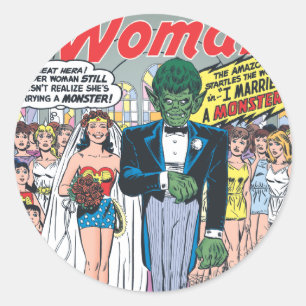 Wonder Woman trouwde met een Monster Ronde Sticker