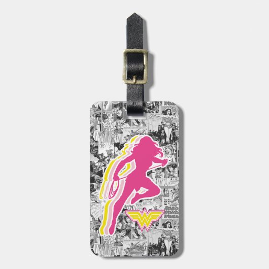 Wonder Woman Yellow-roze Gelaagde Silhouette Bagagelabel (Voorkant verticaal)