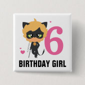 Wonderbaarlijke Cat Noir Chibi Verjaardag Meisje Vierkante Button 5,1 Cm (Voorkant)