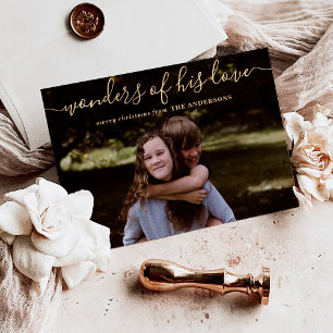 Wonderen van Zijn Liefde Aangepaste Foto Kerst Gou Folie Feestdagenkaart