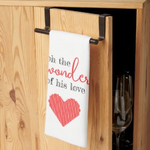 Wonderen van Zijn Liefde Rode en Witte Keuken Hand Theedoek
