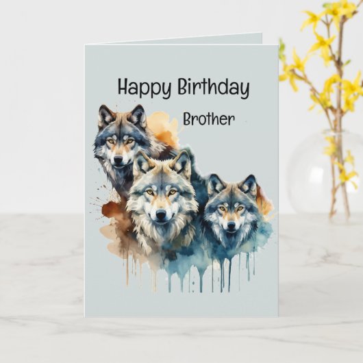 Wonderful Brother Verjaardag Wolf en Pack Quote Kaart (Gele Bloem)