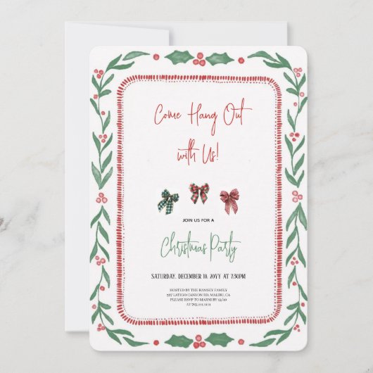 wonderful green and red christmas party invitation (Devant)