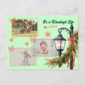 Wonderful life three photo green Christmas Feestdagenkaart (Voorkant)