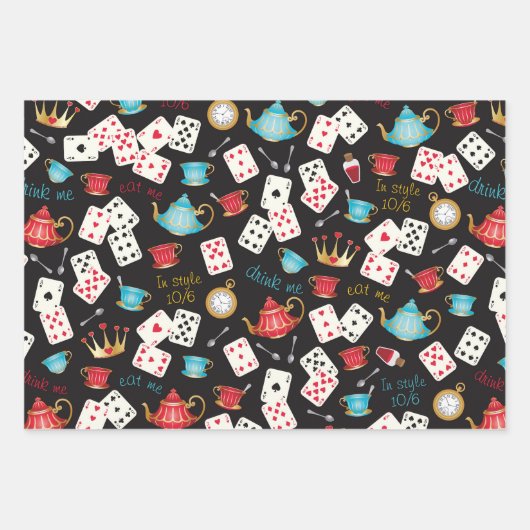 Wonderland Alice Patroon Wrapping Papier Blad Inpakpapier Vel (Voorkant)