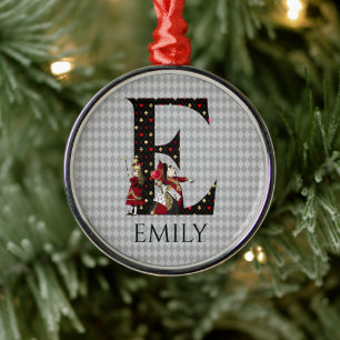 Wonderland Alice & Queen of Hearts Letter E Metalen Ornament