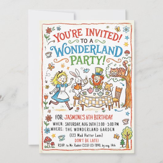 Wonderland Feest Uitnodiging (Voorkant)