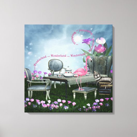 Wonderland Flamingo & Cheshire Cat Canvas Afdruk (Voorkant)
