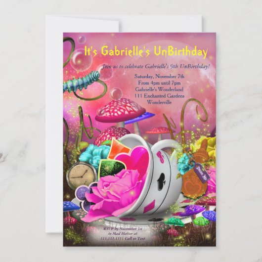 Wonderland Invitations, Wonderland Party Kaart (Voorkant)