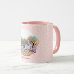 Wonderland kat bloemenkrans Kerstfoto roze Mok