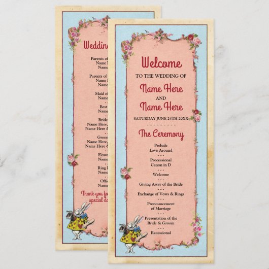 Wonderland Konijn Bloemen Bruiloft Programma Detai (Voorkant / Achterkant)