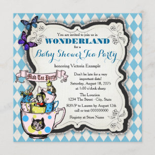 Wonderland Mad Hatter Thee Feest Baby Shower Kaart