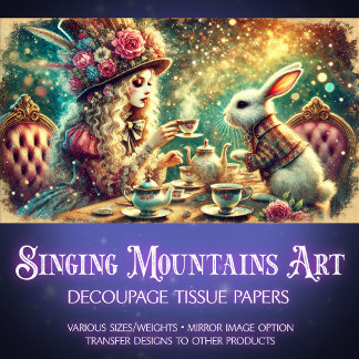 Wonderland Magic Girl en Konijn Teatime Decoupage Tissuepapier