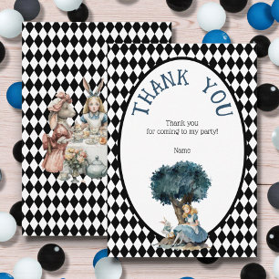 Wonderland met Zwarte Witte Diamanten Verjaardag Bedankkaart