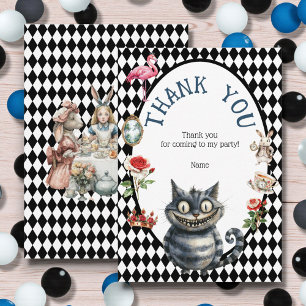 Wonderland met Zwarte Witte Diamanten Verjaardag Bedankkaart