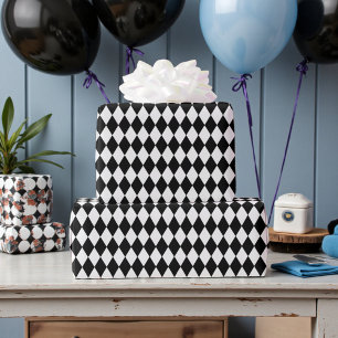 Wonderland met Zwarte Witte Diamanten Verjaardag Cadeaupapier