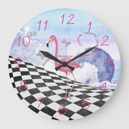 Wonderland Pink Flamingo Fantasy Clock Grote Klok (Voorkant)
