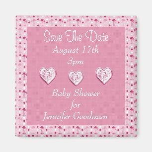 Wonderland Pink Flamingo's Save The Date Baby Magneet