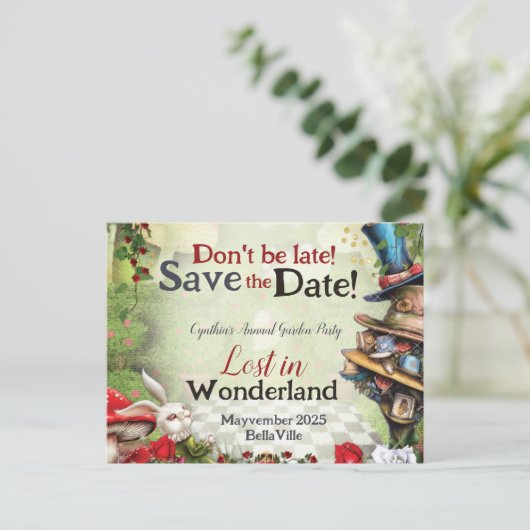 Wonderland Save the Date Ansichtkaart Briefkaart (Staand voorkant)