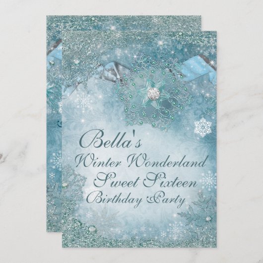 Wonderland Snowflake Party Invitations (Devant / Derrière)