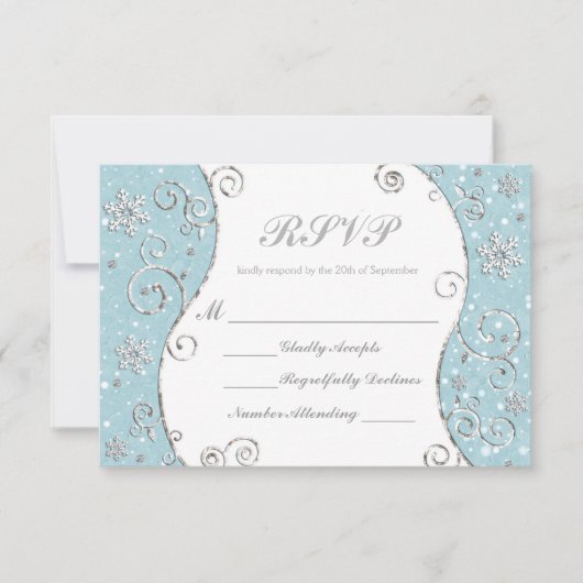 Wonderland Snowflakes Swirl Carte RSVP (Devant)