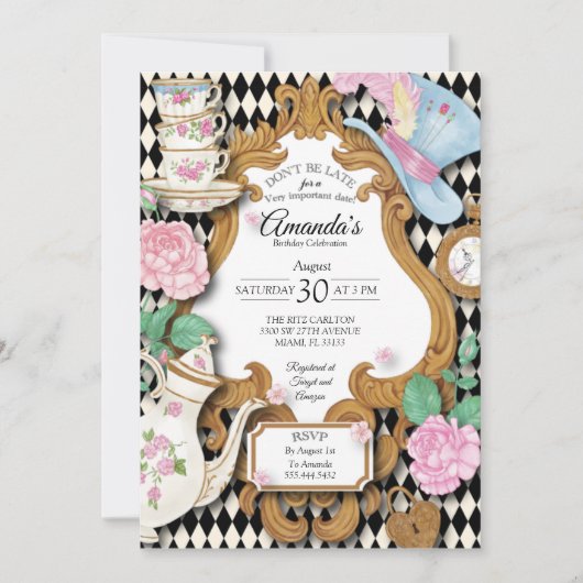 Wonderland Tea Party Anniversaire Invitation (Devant)