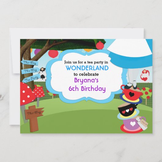 Wonderland Tea Party Anniversaire Invitations (Devant)