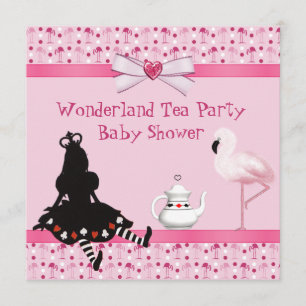 Wonderland Tea Party Pink Flamingos Baby shower Kaart