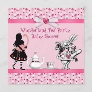 Wonderland Tea Party Pink Flamingos Baby shower Kaart