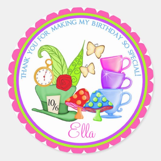 Wonderland Verjaardagsfeestje Stickers (Voorkant)