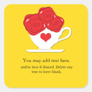 Wonderland Whimsical Theekop Rode Rozen Bruiloft F Vierkante Sticker