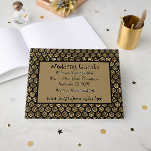 Wonderland Whimsy Black, Gold Wedding Guestbook Gastenboek
