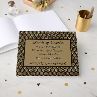Wonderland Whimsy Black, Gold Wedding Guestbook Gastenboek