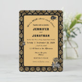 Wonderland Whimsy Gold, Black Wedding Invitation Kaart (Staand voorkant)