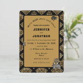 Wonderland Whimsy Gold, Faire-part de mariage noir (Debout devant)