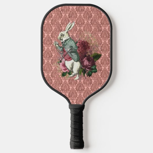 Wonderland White Rabbit Floral Pickleball Paddle (Voorkant)