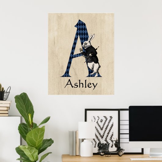 Wonderland White Rabbit Letter A Poster (Thuiskantoor)